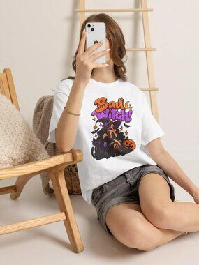 Bad Witch Halloween Tee Witchy Pumpkin Spell Graphic T-Shirt